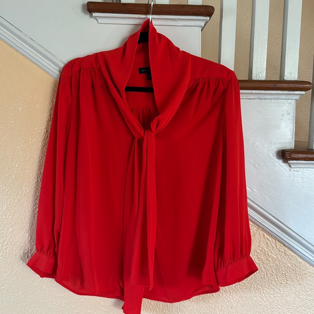Tomato red bow blouse